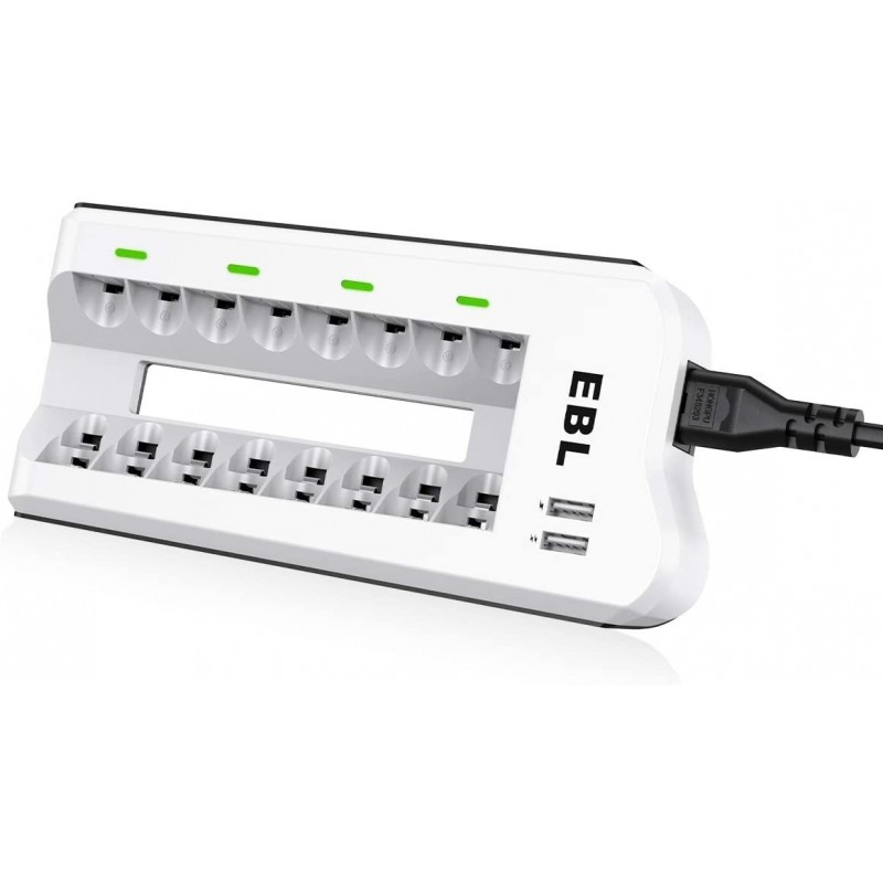 EBL Chargeur de Piles 8 Slots, avec 4PCS Piles Rechargeables AA