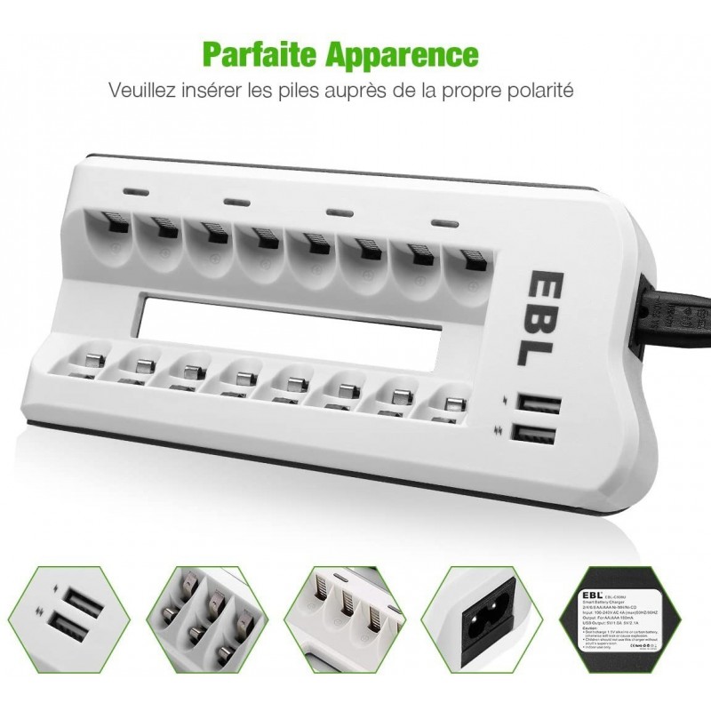 CHARGEUR EBL 8 Slots AVEC 2 PORTS USB