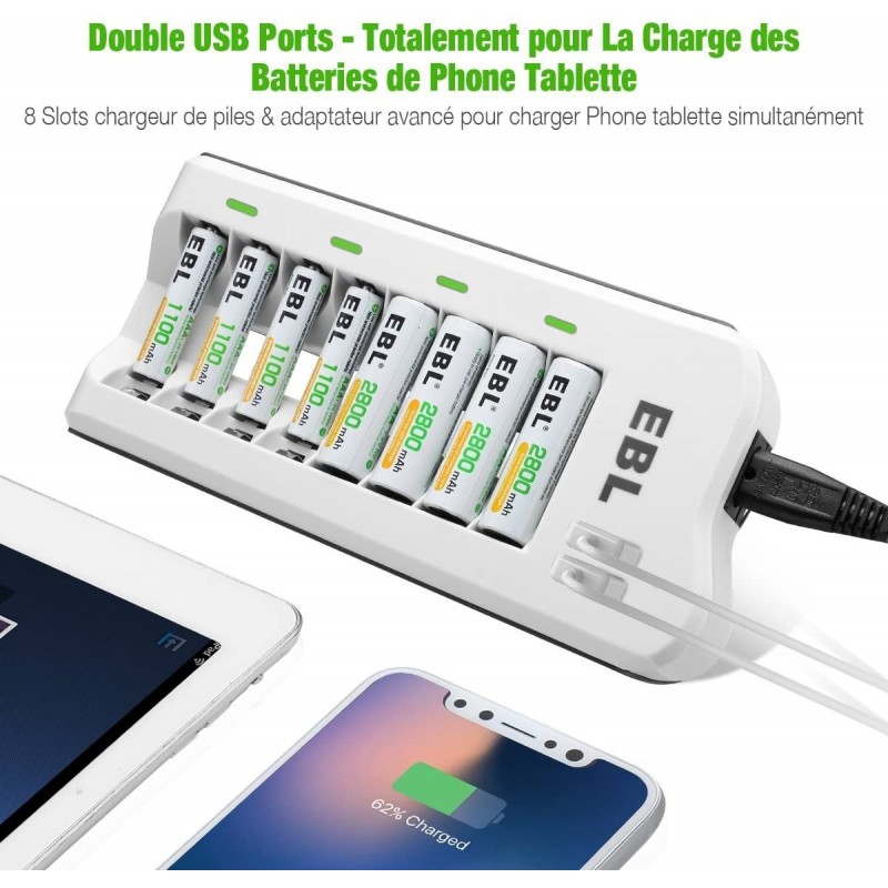 CHARGEUR EBL 8 Slots AVEC 2 PORTS USB