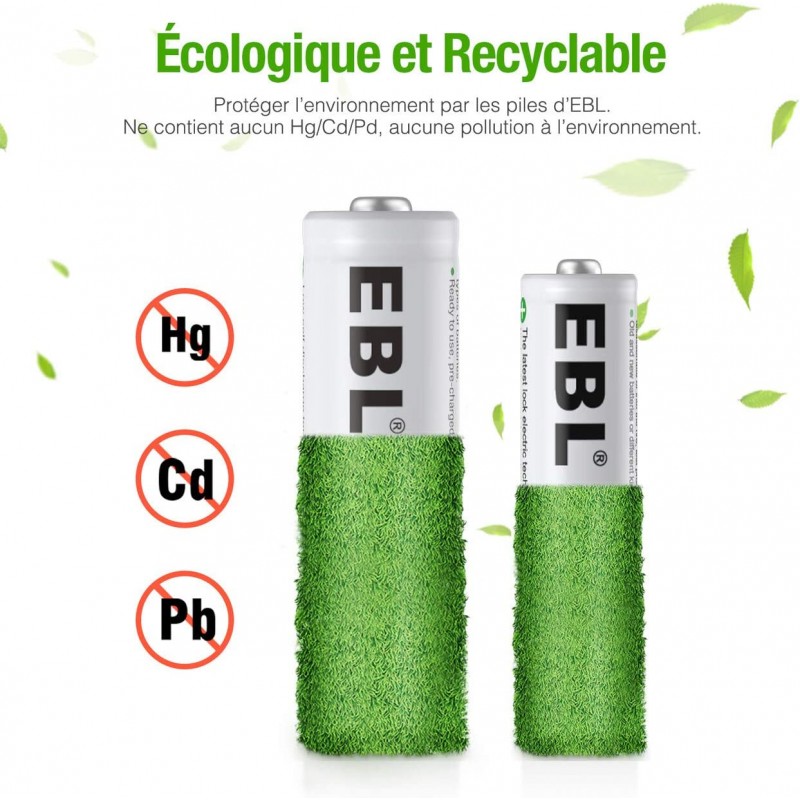 Pack de 4 piles Rechargeables AA et un chargeur EBL