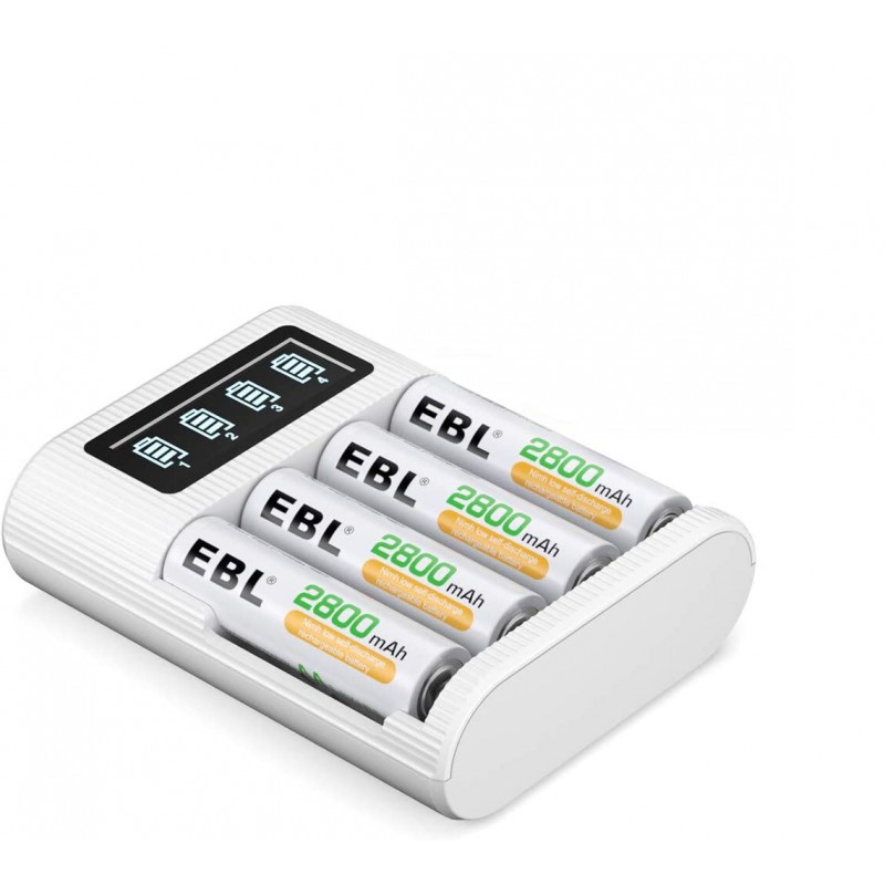 Pack de 4 piles Rechargeables AA et un chargeur EBL