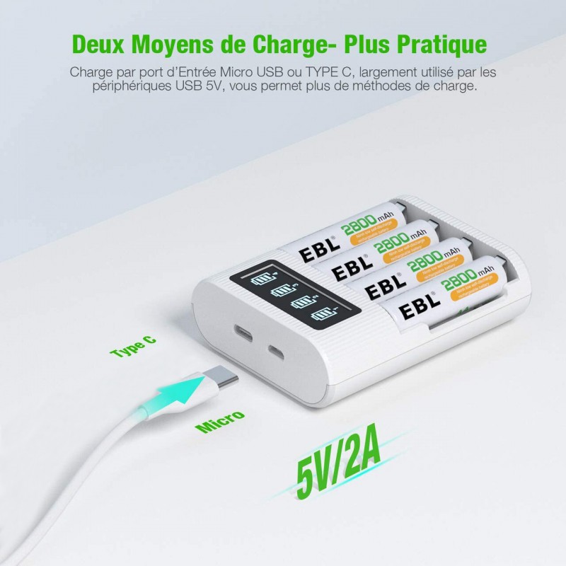 Avis piles rechargeables EBL avec port USB intégré - Consollection