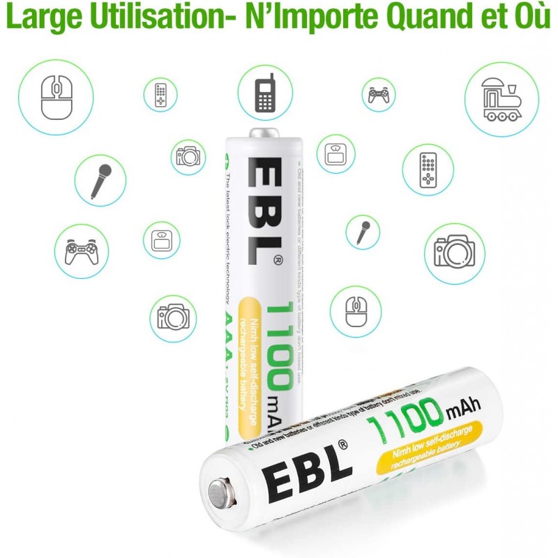 EBL 4PCS Rechargeables Piles AAA, 1100mAh 1,2V