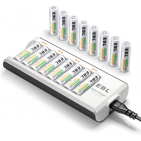 Pack EBL 8 Piles Rechargeables AA 2800mAh Avec Chargeur - Pile