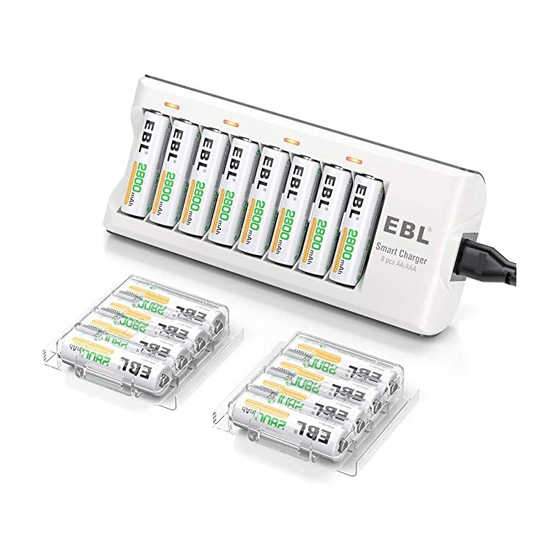 EBL Lot de 8 piles AA rechargeables NI-MH de 1,2 V 2500 mAh :  : High-tech