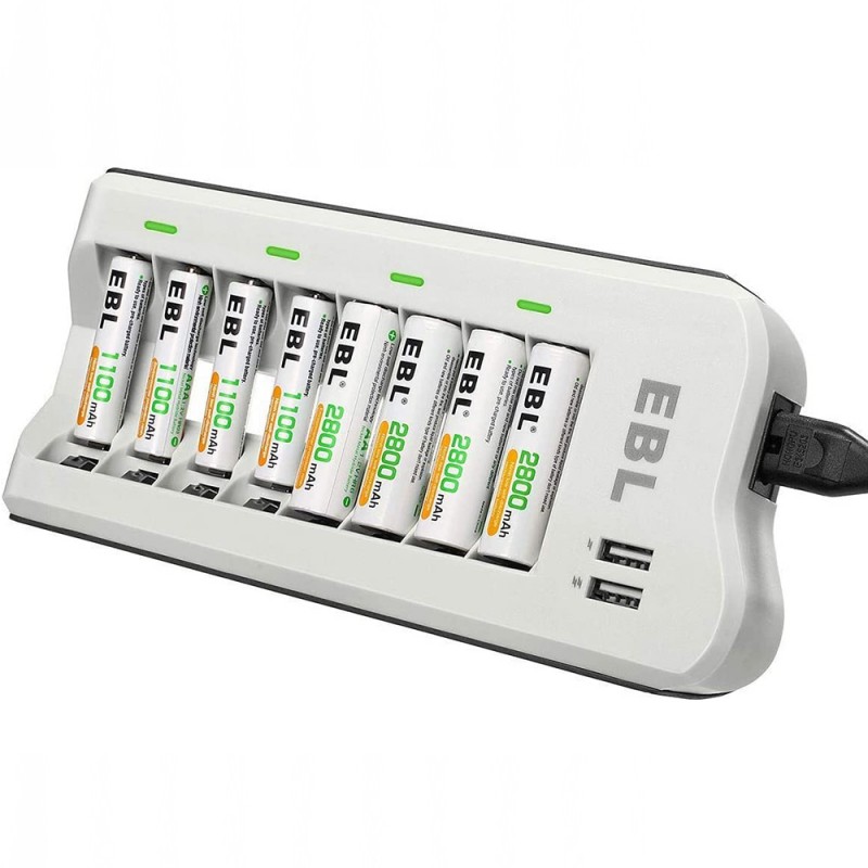 EBL Chargeur avec 4 Piles AA 2800mAh + 4 Piles AAA 1100 mAh