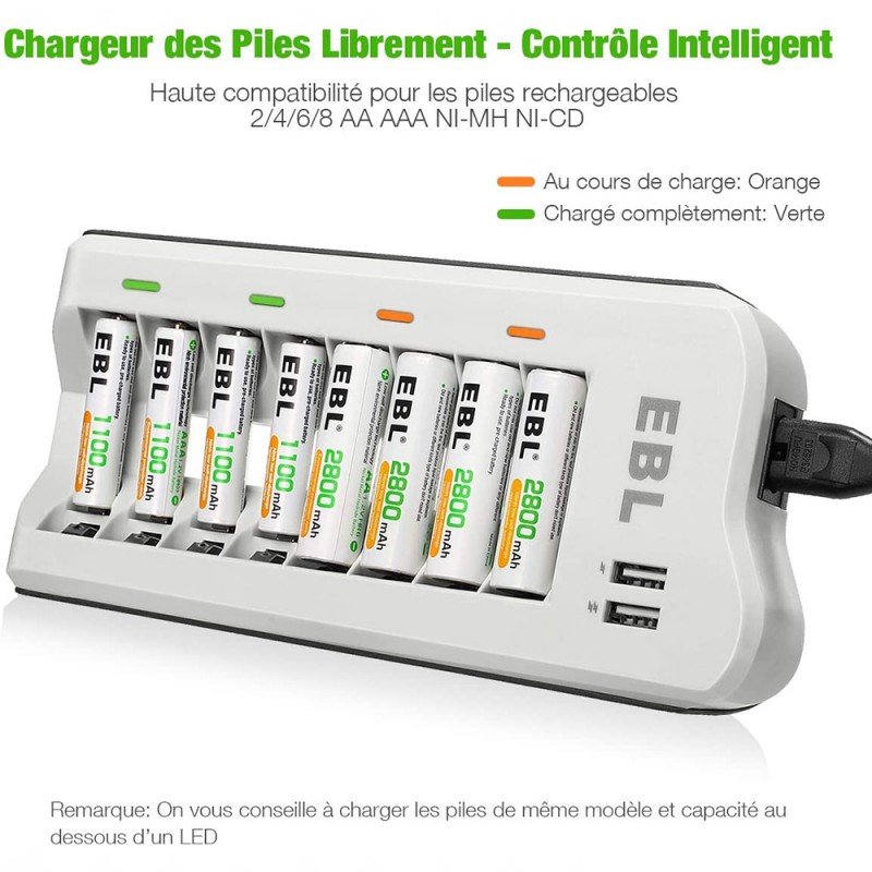 EBL Chargeur iQuick Rapide de Piles Rechargeables AA AAA NI-MH