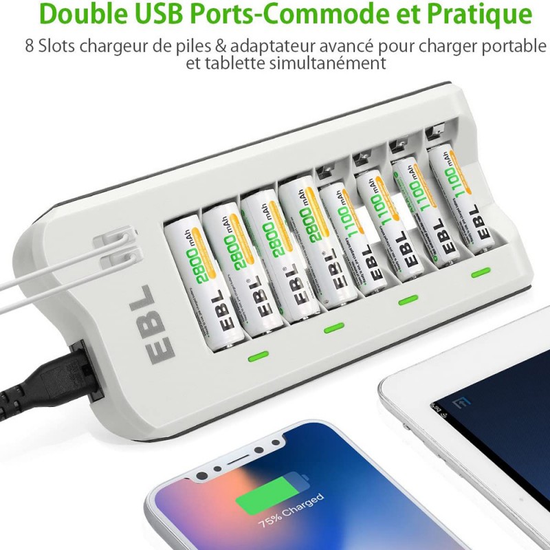 Generic Chargeur de Piles / Batterie avec 4 emplacements, au lithium -  Chargeur USB à prix pas cher