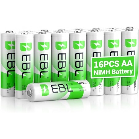 LOT DE 16 PILES RECHARGEABLES AA EBL 2800MAH