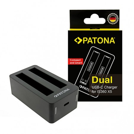 CHARGEUR DOUBLE PATONA 4240 POUR INSTA 360 X5 AVEC CABLE USB-C
